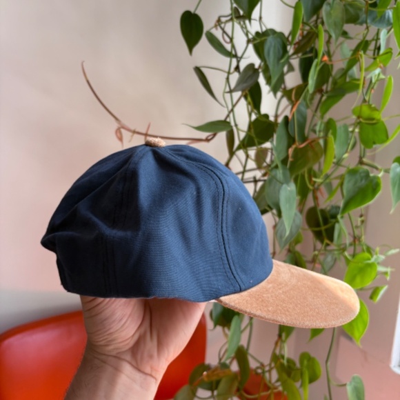 Vintage MBI 2 tone hat blue beige embroided strapback leather dad hat - Picture 5 of 7